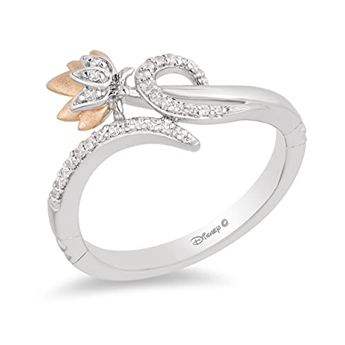 Jewelili Enchanted Disney Fine Jewelry Sterling Silver and 10K Rose Gold 1/10 CTTW Jasmine Ring size 9