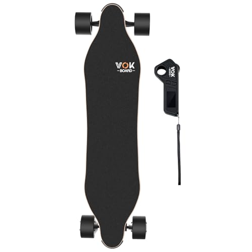 VOKBOARD SpeedMaster - Long Range Electric Skateboard with Specially Designed Ergonomic Remote, 28mph Top Speed, Easy Maneuvering, Durable 7-Layer Maple Deck, Push-to-Start Feature, Beginner Friendly