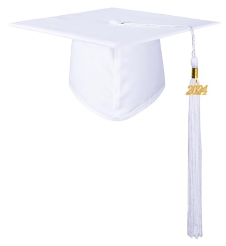 GraduationMall Unisex Adult Matte Graduation Cap with 2024 Tassel White