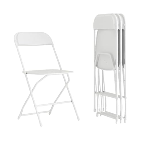 Flash Furniture Hercules Series Plastic Folding Chair - White - 4 Pack 650LB Weight Capacity Comfortable Event Chair-Lightweight Folding Chair