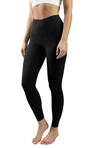 90 Degree By Reflex Ankle Length High Waist Power Flex Leggings - 7/8 Tummy Control Yoga Pants - Black - Large