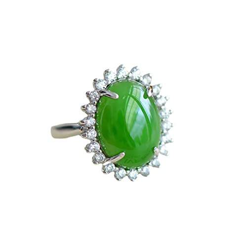 Eihatfif Natural Jasper Fashion Ring|Green Gem Ring|925 Sterling Silver