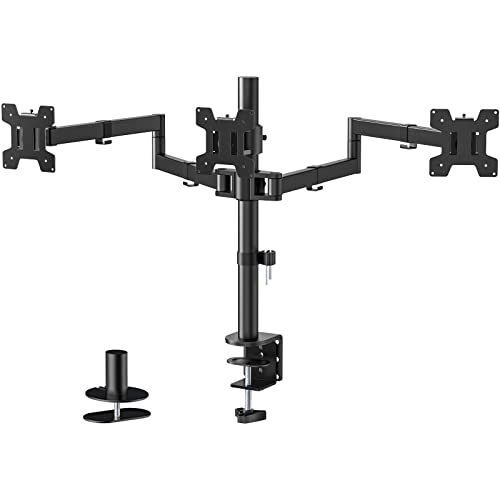 WALI Triple LCD Monitor Desk Mount Fully Adjustable Horizontal Stand Fits 3 Screens up to 27 inch, 22 lbs. Weight Capacity per Arm (M003S), Black