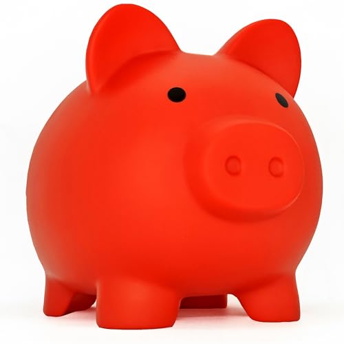 Cute Piggy Bank for Sbrvaniy Pig Money Bank Coin Bank for Boys and Girls My First Unbreakable Money Bank Large Size Decoration Savings (Red)