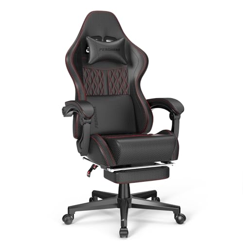 Ferghana Gaming Chair with Vintage PU Leather, High Back Gamer Chair with Massage, Ergonomic Computer Office PC Chair with Footrest for Adults, Racing Style Reclining Video Game Chair 350LBS(Black)
