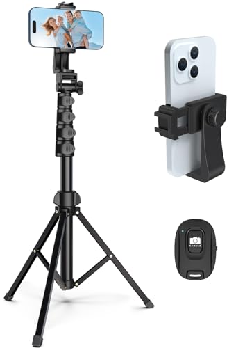 Liphisy 64” Tripod for Cell Phone & Camera, Phone Tripod with Remote and Phone Holder, Portable Tripod for iPhone, Phone Tripod for Video Recording, Cell Phone Tripod Mount Stand for Cellphone