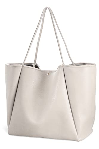 Oversize Vegan Leather Tote Women Weekender Bag Shopper Handbag Travel Purse (Ivory)