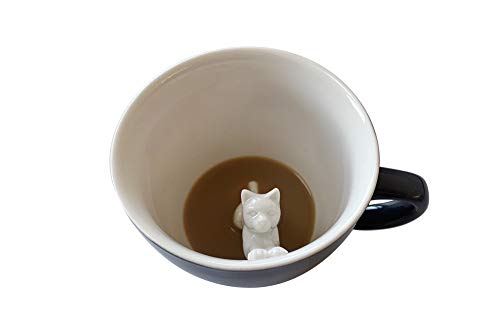 creature cups Cat Stretch Ceramic Cup (11 Ounce, Dark Grey) - Hidden Animal Inside - Stretching Kitty Cat Mug - Birthday and Housewarming Gift for Coffee & Tea Lovers