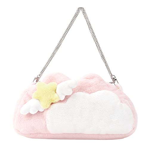 GeekShare Pink Plush Bag with A Shoulder Strap,Crossbody Bag Carrying Case Compatible with Nintendo Switch/OLED and Other Accessories - Star Wings