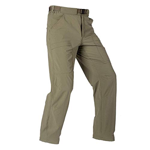 FREE SOLDIER Men's Outdoor Cargo Hiking Pants with Belt Lightweight Waterproof Quick Dry Tactical Pants Nylon Spandex (Mud 34W/30L)