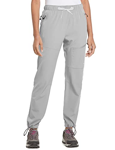 BALEAF Women's Hiking Pants Quick Dry Water Resistant Lightweight Joggers Pant for All Seasons Elastic Waist Glacier Gray Size L