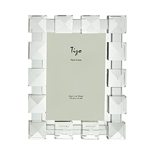 TIZO Design 4x6 Crystal Clear Glass Picture Frame, Boutique Quality Photo Frame (Square Diamond)