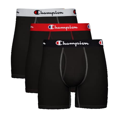 Champion Men's Cotton Stretch Total Support Pouch Boxer Brief 3 Pack, Black, Large