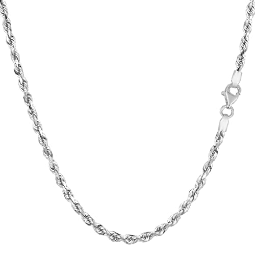 The Diamond Deal 14k SOLID Yellow or White Gold 2.5mm Shiny Diamond-Cut Royal Solid Rope Chain Necklace for Pendants and Charms with Lobster-Claw Clasp (20' And white-gold)