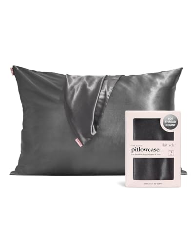 Kitsch Satin Pillowcase for Hair and Skin Queen - Softer Than Silk Pillow Cases Standard Size 1 Pack, Cooling Pillow Covers with Zipper Closure (Charcoal)