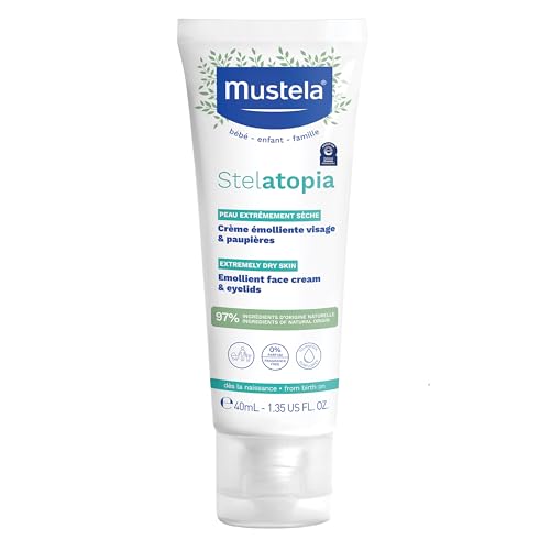 Mustela Stelatopia Eczema-Prone Skin Emollient Baby Face Cream - Face Moisturizer with Natural Avocado & Sunflower Oil - Fragrance-Free - 1.35 Fl Oz (Pack of 1)