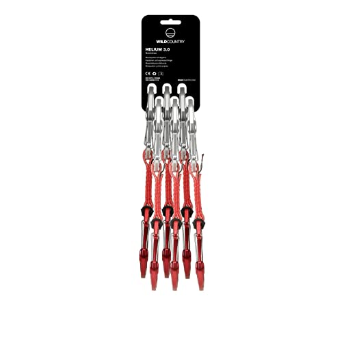Wild Country Helium 3.0 Rock Climbing Quickdraw - Lightweight Draw with Wiregate Aluminum Carabiners - Red - 6 x 10 cm