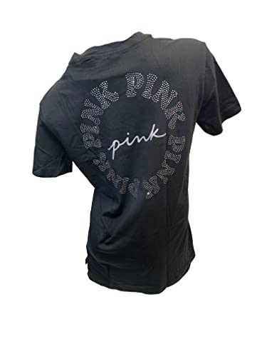 Victoria's Secret Pink Cotton Short Sleeve Tee/T-Shirt Shine Rhinestone Size X-Small Color Black New