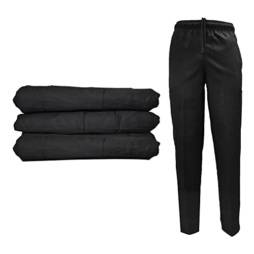 Natural Uniforms Classic 6 Pocket Black Chef Pants with Multi-Pack Quantities Available (3, Large)