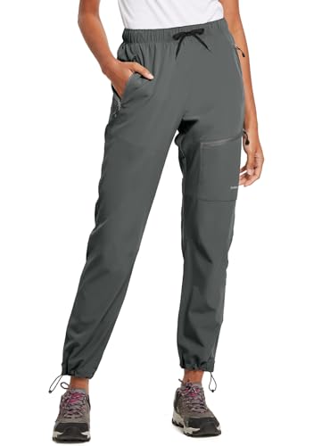 BALEAF Women's Hiking Pants Quick Dry Water Resistant Lightweight Joggers Pant for All Seasons Elastic Waist Steel Gray Size L, Capri
