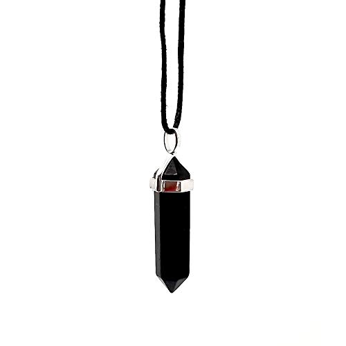 6-Sided Double-Point Shungite Protection Pendant Necklace | Authentic Crystal Hexagonal Pendulum | Unisex Men Women Kids (Black Cotton)