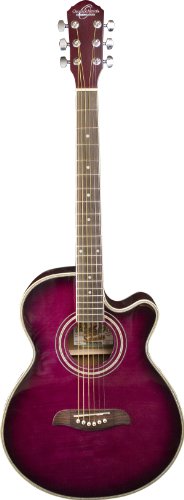 Oscar Schmidt OG10CE Cutaway Acoustic-Electric Guitar - Flame Transparent Purple