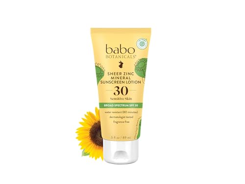Babo Botanicals Sheer Zinc Mineral Sunscreen Lotion SPF30 - Natural Zinc Oxide - Shea Butter - Face & Body - Water Resistant - Fragrance-Free - EWG Verified - Vegan - For all ages (Packaging may Vary)