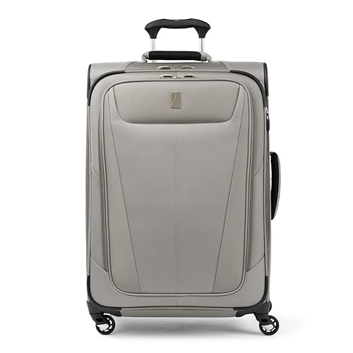 Travelpro Maxlite 5 Softside Expandable Checked Luggage with 4 Spinner Wheels, Lightweight Suitcase, Men and Women, Champagne, Checked Medium 25-Inch