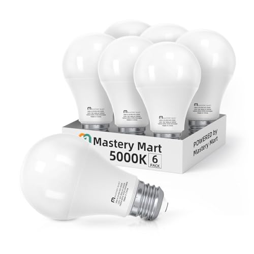 MASTERY MART A19 60-Watt Led Light Bulbs, 5000K Bright Daylight White, 800 Lumens, 6 Pack, E26, Non-Dimmable, CRI 80+ Energy Star, UL Listed, 9W [60W Equivalent]