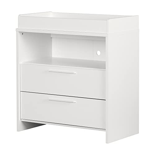 South Shore Cookie Changing Table with Removable Rim, Drawers, and Open Storage, Narrow, Pure White