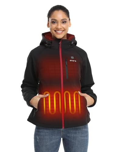ORORO [Upgraded Battery] Women's Heated Jacket with 4 Heat Zones and Battery Pack (Black/Red,M)