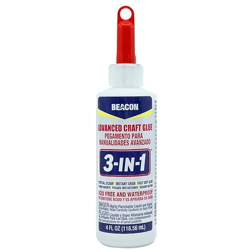 BEACON 3-in-1 Advanced Craft Glue - Fast-Drying, Crystal Clear Adhesive for Wood, Ceramics, Fabrics, and More, 4-Ounce