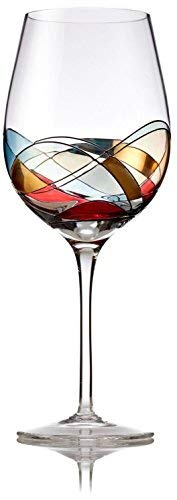 Bezrat Red Wine Glass, Hand Painted Wine Glass, Drinkware Essentials, 11' H, 28oz Wine Lover Large Wine Glass, Glassware Gifts Ideas for Women Inspired by The 'Duomo di Milano'