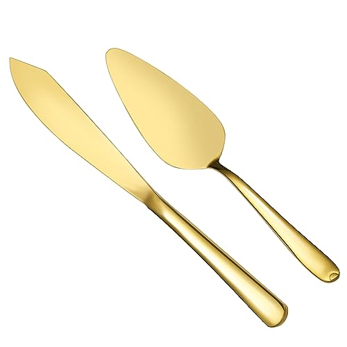 AW BRIDAL Wedding Cake Knife and Server Set, Gold Cake Cutting Set for Wedding, Stainless Steel Cake Pie Serving Set Gift for Anniversary Birthday Parties