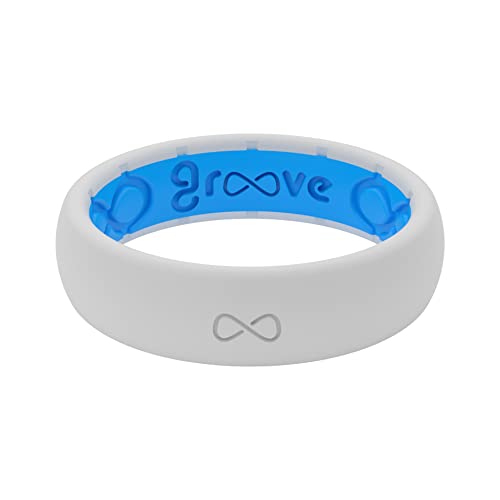 Groove Life Solid Thin Snow/Blue Ring - Breathable Silicone Wedding Rings for Women, Lifetime Coverage, Unique Design, Comfort Fit Ring - Size 6