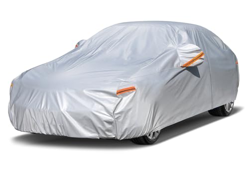 Kayme 6 Layers Car Cover Waterproof All Weather for Automobiles, Outdoor Full Cover Rain Sun UV Protection with Zipper Cotton, Size A2 3XL Universal Fit for Sedan (186-193 inch)