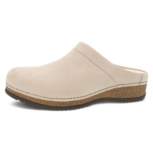 Dansko Mariella Slip-on Mule Clog - Dual-Density Cork/EVA Midsole and Lightweight Rubber Outsole Provide Durable and Comfortable Ride on Patented Stapled Construction Linen 5.5-6 M US