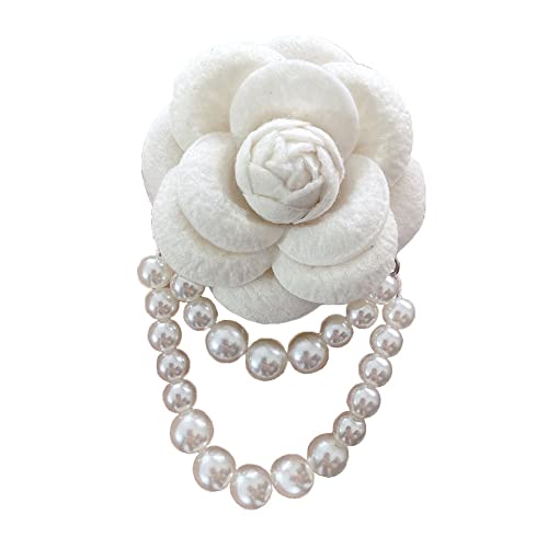 Fabric Camellia Flower Brooch Pins Pearl Tassel Corsage Jewelry Brooches for Women Shirt Collar Clothing Accessories Party Wedding Gifts