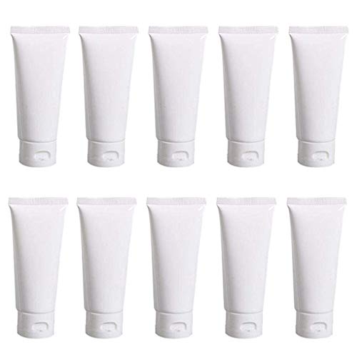 UPSTORE 20PCS White Plastic Refill Cosmetic Soft Tubes Leakproof Makeup Travel Packing Vials Bottles with Flip Cover Sample Storage Containers Dispenser for Shampoo Toiletries (50ml/1.7oz)