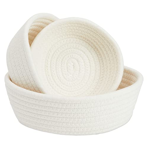 Juvale 3-Pack Small Round Cotton Rope Woven Storage Baskets - Nesting Bins for Organizing Home and Montessori Toys (White, 3 Sizes)