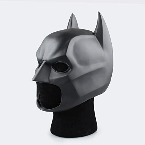 Men's Super Hero Bat Mask Knight Full Head Cowl Helmet Latex Black Headgear Halloween Costume Accessory Masque Role Play Prop (bat mask-A)