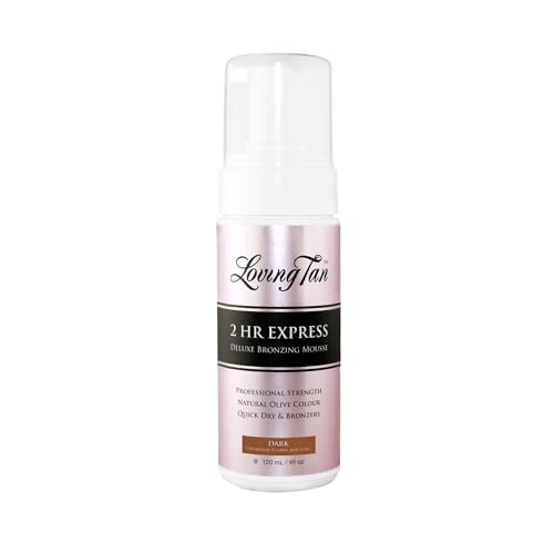 Loving Tan 2 HR Express Mousse, Dark- Streak Free, Natural looking, Professional Strength Sunless Tanner - Up to 5 Self Tan Applications per Bottle, Cruelty Free, Naturally Derived DHA - 4 FL Oz