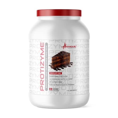 Metabolic Nutrition | Protizyme | 100% Whey Protein Powder | High Protein, Low Carb, Low Fat with Digestive Enzymes, 24 Essential Vitamins and Minerals | Chocolate Cake, 2 Pound