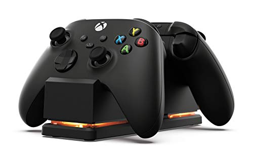 PowerA Dual Charging Station for Xbox X|S and Xbox One Wireless Controllers, 1 x Dual Controller Dock for Snap-Down Charging with LED colour Changing Indicator, 2 x Rechargeable Battery Packs - Black