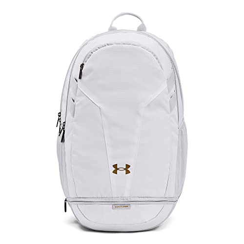 Under Armour Unisex Hustle 5.0 Team Backpack, (100) White / / Metallic Gold, One Size Fits All