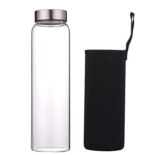 sunkey Glass Water Bottle 32 oz High Borosilicate with Neoprene Sleeve Leak Proof Lid Reusable Eco Friendly Bpa Free