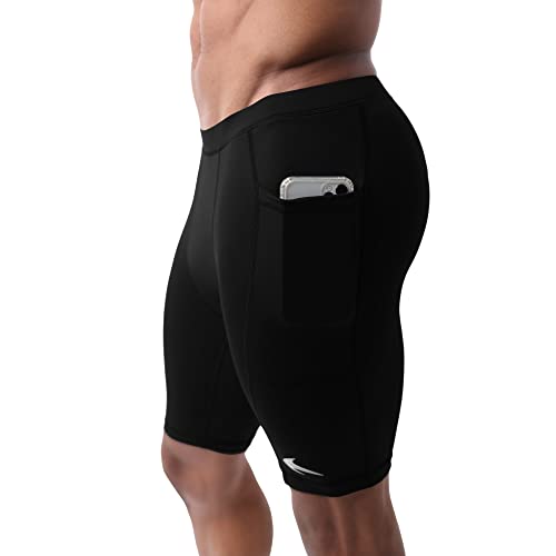 CompressionZ Compression Shorts Men with Pockets - Performance Sport Spandex Compression Underwear 8' (Black, L)