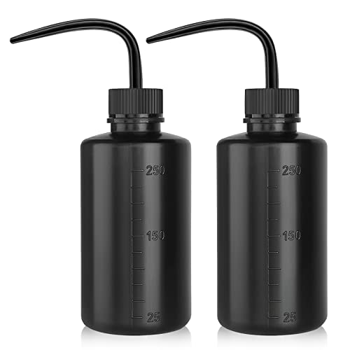 Wash Bottle 2pcs 250ml/8oz Safety Bottles Watering Tools, Economy Plastic Squeeze Washing Cleaning Bottle with Narrow Mouth Scale Labels for Medical Succulent Irrigation Wash Plant Bottle (Black)