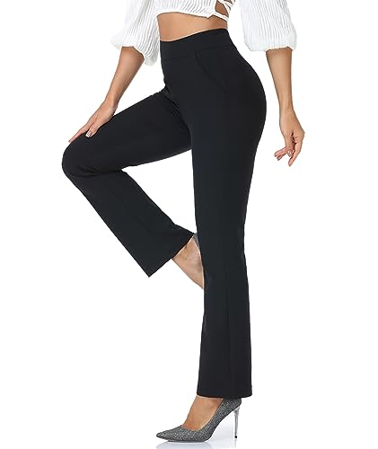 Agenlulu High Waisted Dress Pants for Women Bootcut Elastic Waist Pull On Black Work Slacks for Women Business Casual Trendy
