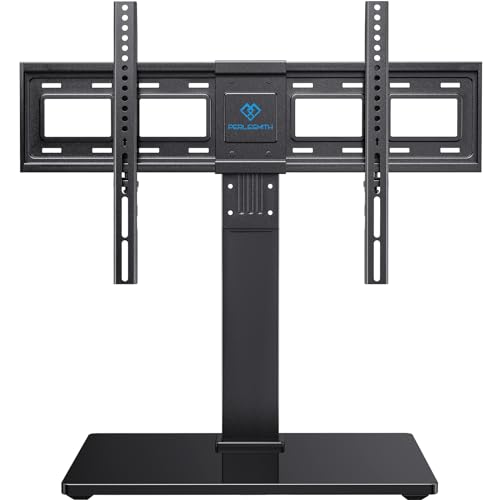 PERLESMITH Universal Swivel TV Stand Base, Table Top TV Stand for 37 to 65,70,75 inch LCD LED TVs, Height Adjustable TV Mount Stand with Tempered Glass Base, VESA 600x400mm, Holds up to 99lbs, PSTVS13